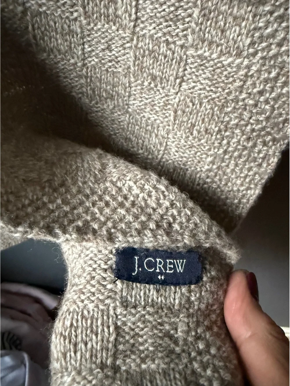 J.Crew Beige Knit Scarf with Checkerboard Pattern